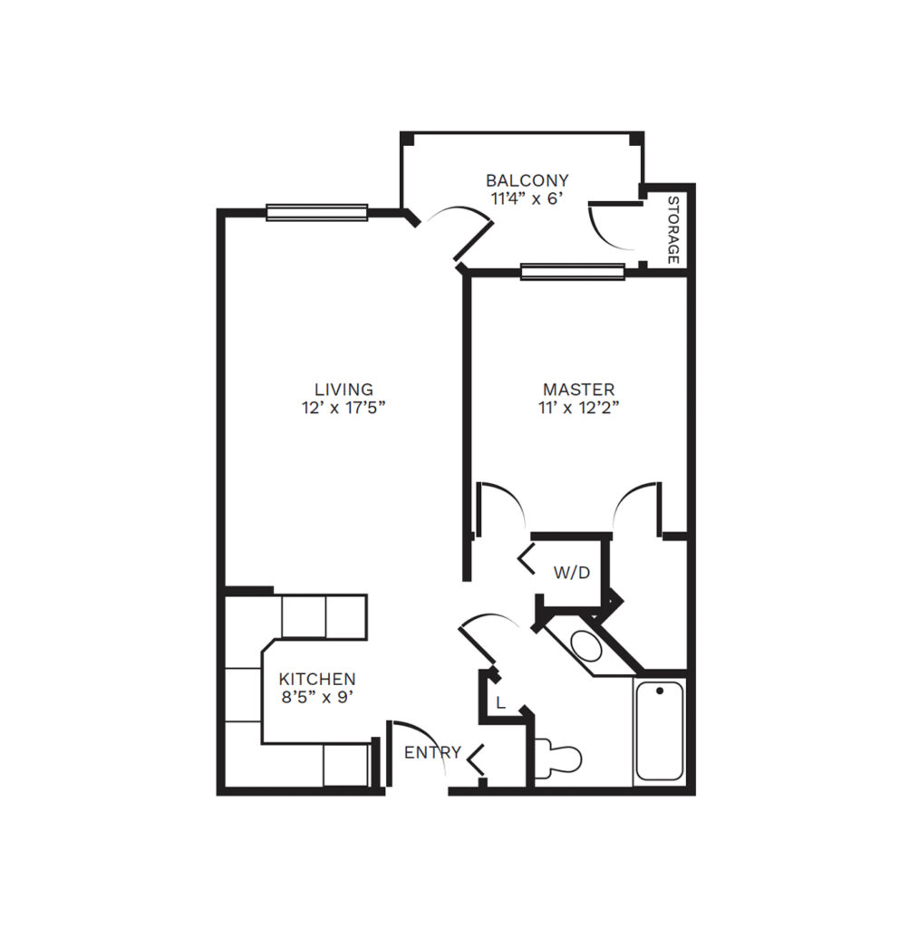 An illustrated one-bedroom floor plan image of "Aynsley I"