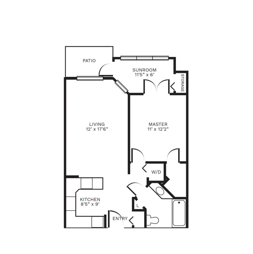 An illustrated one-bedroom floor plan image of "Aynsley II"