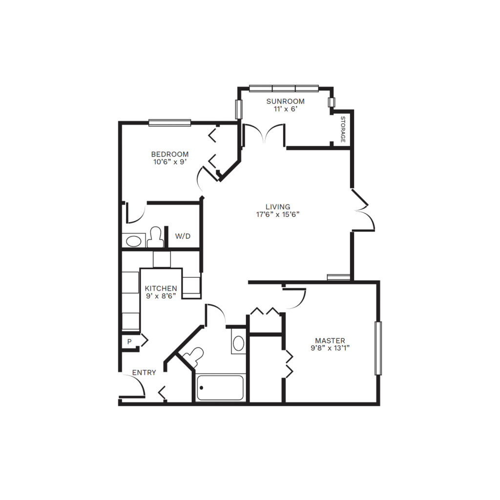 An illustrated two-bedroom floor plan image of "Wedgewood II"