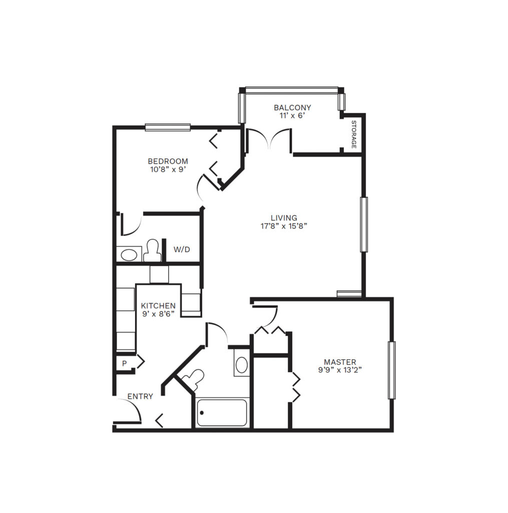 An illustrated two-bedroom floor plan image of "Wedgewood I"