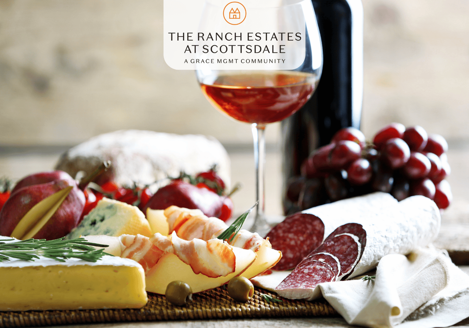 The Ranch Estates at Scottsdale- WineCheese Social - The Ranch Estates at Scottsdale Wine and Cheese on a platter